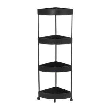 Imagem de WeiLaiKeQi Armazenamento de prateleira do canto do piso Stand com rodas cesto de drenagem para banheiro triângulo multiuso Organizador de chuveiro Rack de, 4 Nível Preto