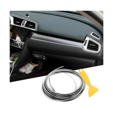 Imagem de Osilly Tiras de acabamento de moldagem de interiores de carro, tiras universais de inserção de enchimento de galvanoplastia de 16 pés/5 m, faixa flexível de painel de estilo DIY, acessório de enfeite