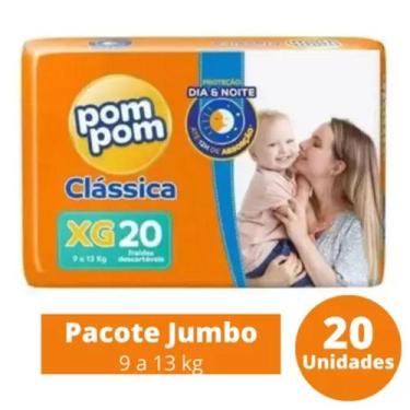 Imagem de Fralda Pom Pom Clássica Jumbo 1 Pacote Tamanho XG C/ 20 Unidades