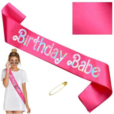 Imagem de Faixa de aniversário para bebês com folha iridescente, faixa de aniversário rosa choque para meninas, presente de aniversário para mulheres, faixa de feliz aniversário para adolescentes oficiais, 16,