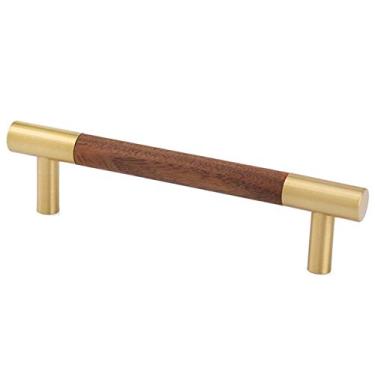 Imagem de Puxador de latão maçaneta de porta de nogueira anel de puxar antigo porta de armário acessórios de maçaneta de cobre retrô decoração de casa acessórios de ferragem, amarelo, 130 mm (marrom 160 mm)