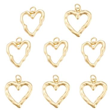 Imagem de Spritewelry 8 peças de pingentes de coração vazado de latão dourado, molduras de coração doce, berloques de bisel, pingentes de amor para fazer joias, pulseiras, colar e brincos