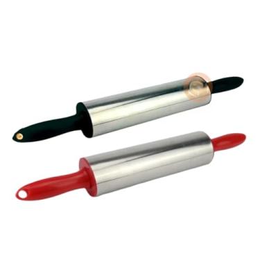 Imagem de KIT Rolo de Massa Giratório De Inox 37,5cm + Espátula Tubular De Inox 15cm