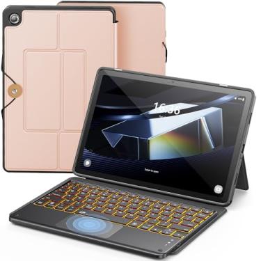 Imagem de INFILAND Capa de teclado para Samsung Galaxy Tab A9 Plus 5G com retroiluminação de 7 cores e trackpad de alta precisão, capa fina e portátil com teclado destacável para Tab A9 de 11 polegadas (07-ouro