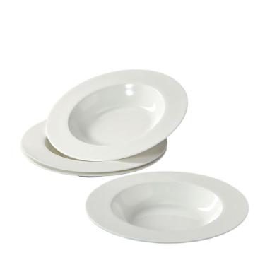 Imagem de Louça de cerâmica branca pura, cor sólida simples para casa - prato de chapéu de palha branco puro de 23 cm quatro