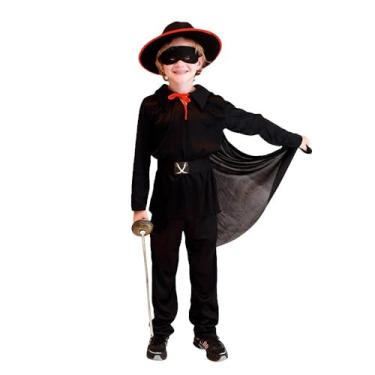 Imagem de Dressy Daisy Conjunto de fantasia de festa de Halloween Zorro preto para meninos com capa, máscara e chapéu, tamanho 6-7 (M)
