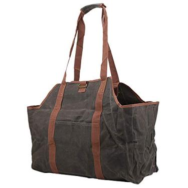 Imagem de Bolsa de transportadora de lenha pesada de Cffuvros com alças, largura de lona encerada de grande capacidade para lareira, acampando portador de madeira para uso ao ar livre para