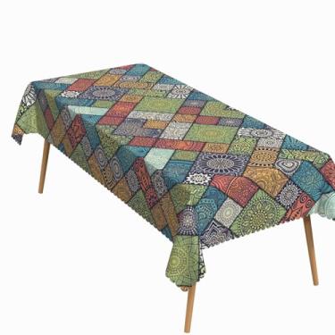 Imagem de ggaimwf Toalha de mesa retangular boho de 152 x 250 cm, vintage, floral, patchwork, lavável, durável, capa de mesa para cozinha, piquenique, festa, decoração de casa