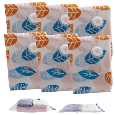 Imagem de Kit 6 Saco Sacola à Vacuo Reduz Volume Roupa Cobertores 50x60cm Organizador Armário Economize Espaço (Folha)