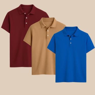 Imagem de Kit 3 Camisa Polo Masculina Básica Elegante com Botões  Estilo Casual 