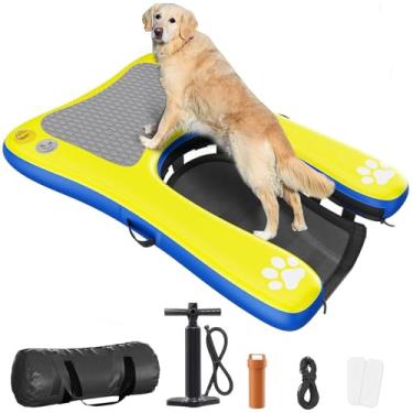 Imagem de Rampa inflável para piscina para cães grandes de até 109 kg, 152 cm x 101 cm escada de rampa de água para cães com degrau antiderrapante | Doca resistente para piscina acima do solo, lago, rio