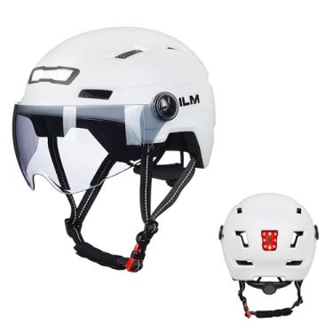 Imagem de ILM Capacete de bicicleta adulto com USB recarregável LED frontal e traseira capacetes de bicicleta montanha e estrada para homens e mulheres capacete de ciclismo removível E3-10L (branco, PP)