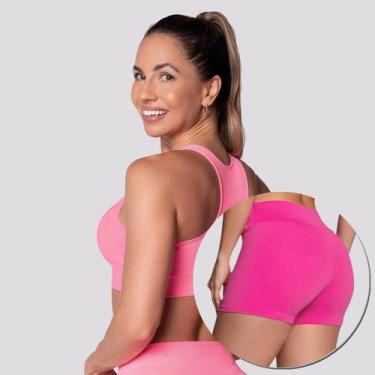 Imagem de Conjunto Top Canelado e Shorts Selene Sem Costura Feminino Rosa, M