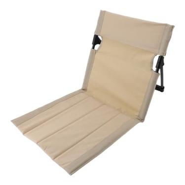 Imagem de POCREATION Cadeira de Praia Dobrável Com Encosto, Almofada de Encosto para Camping Ao Ar Livre, Cadeira Dobrável Portátil Com Estrutura de Liga de Alumínio para Praia, Parque, Gramado, (Cáqui)