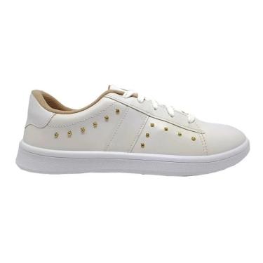 Imagem de Tênis Moleca Feminino Casual Detalhe Lateral Branco Ouro Claro