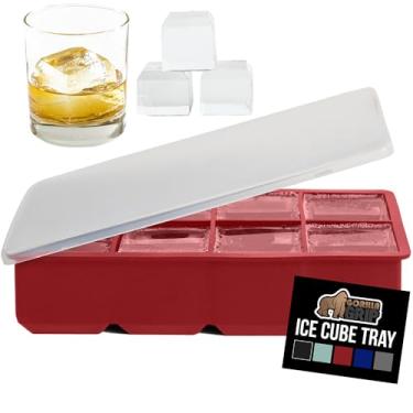 Imagem de Gorilla Grip Bandeja grande de silicone para freezer, tampa empilhável, 1 pacote, molde de liberação fácil, 8 cubos quadrados gigantes, derretimento lento para bebidas de uísque, café gelado, itens
