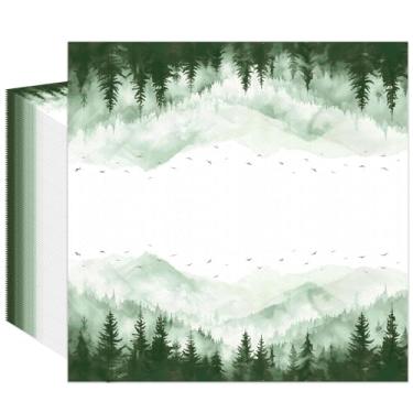 Imagem de Pacote com 50 guardanapos verdes de floresta enevoada com tema da floresta guardanapos de papel descartáveis guardanapos de jantar guardanapos decorativos de festa para chá de bebê, casamento, festas