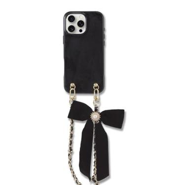 Imagem de Bondir Crossbody Case for iPhone 16 Pro Max with Gold and Vegan Leather Woven Detachable Chain - Black