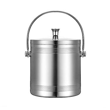 Imagem de Balde de gelo para festas Baldes de gelo de aço inoxidável Balde de gelo de parede dupla com tampa, balde de gelo isolado de metal para bar de coquetel, vinho, acessórios de bar doméstico, festas
