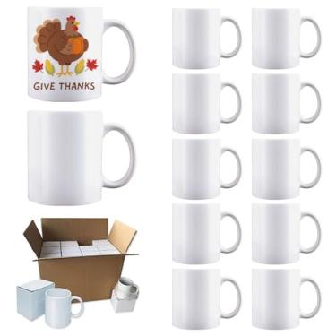Imagem de Kocdam Pacote com 12 canecas de sublimação, canecas de café brancas de 325 ml com caixas de presente brancas, Tazas Para, canecas de café em branco de cerâmica para café, chá, latte, sopa, leite