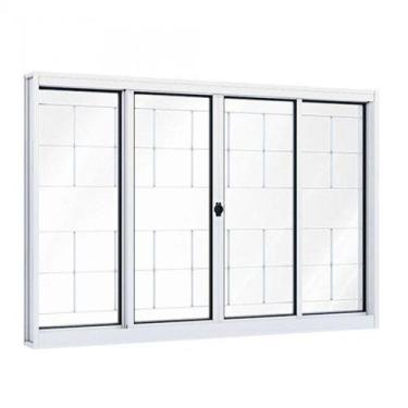 Imagem de Janela de Aço de Correr 100x200cm 4 Folhas com Grade e Vidro Liso Riob