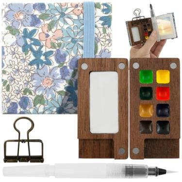 Imagem de Conjunto de paleta de aquarela, conjunto de viagem de aquarela de bolso, kit de viagem com clipe, paleta de esboços de 8 grades, conjunto de mini paleta de tinta de viagem, caixa de paleta de cores de
