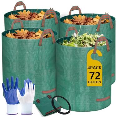 Imagem de Doubleggs Sacos de lixo reutilizáveis para quintal, sacos de gramado e folhas de 72 galões, pacote com 4 com alças reforçadas e luvas de jardinagem, sacos de lixo de jardim resistentes para folhas