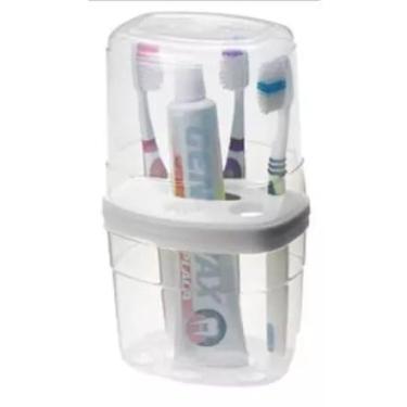 Imagem de Porta Escova De Dentes Com Tampa Organizador c/Divisórias Transparente Para Pia Banheiro