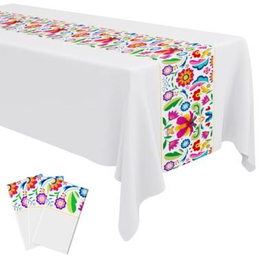 Imagem de Oudain Toalha de mesa Fiesta com 3 peças, toalha de mesa de plástico mexicana à prova d'água, toalha de mesa descartável para decoração de festa de casamento mexicana noturna de taco, festa de