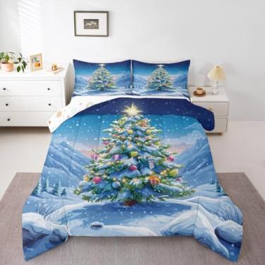 Imagem de Feelyou Conjunto de edredom de árvore de Natal, tamanho casal, para crianças, meninos, meninas, floco de neve, edredom de inverno, enfeites de árvore de Natal, decoração de quarto de microfibra, 3