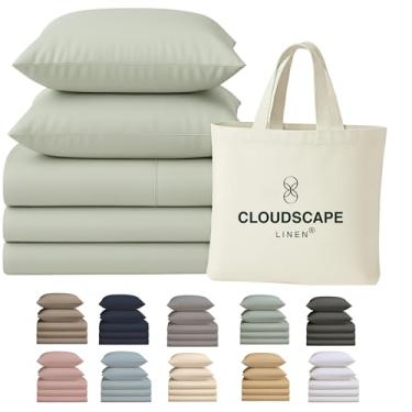 Imagem de CLOUDSCAPE LINEN Jogo de cama King dividido 100% algodão egípcio para cama ajustável, 5 peças, contagem de fios 400, qualidade hoteleira, macio, respirável e durável, bolsos profundos até 17, mineral