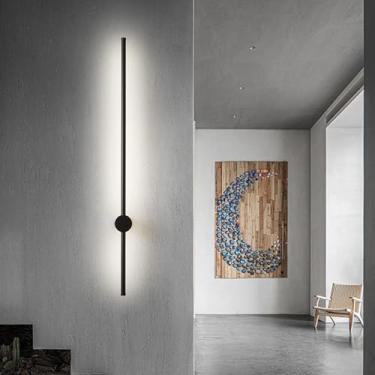 Imagem de GZZBMY Lâmpada de parede LED interior longa rotação 350° lâmpada de parede preta lâmpada de escada design moderno iluminação de parede de alumínio para sala de estar quarto sala de jantar estudo (luz