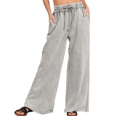 Imagem de Calça de moletom Ainangua Acid Wash Palazzo para mulheres cinza tamanh