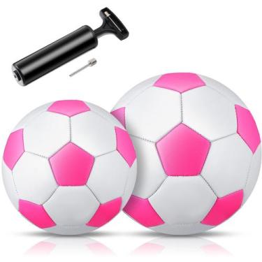 Imagem de Bolas de futebol Deekin, 2 peças com bomba, tamanho 2 e 3, rosa e bran