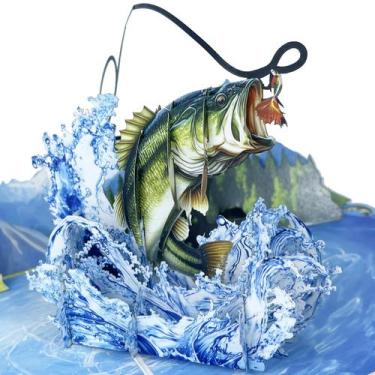 Imagem de Cartão comemorativo PQDGlobal 3D Bass Fish Popup Card para pesca