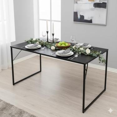 Imagem de Mesa Industrial 1,20m x 0,80m Estrutura de Metal Tampo MDF - Cozinha, Jantar, Escritório (Preta)