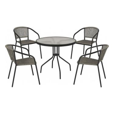 Imagem de Conjunto Jardim Varanda Mesa 80cm 4 Cadeiras Aco Rattan Oslo Cinza