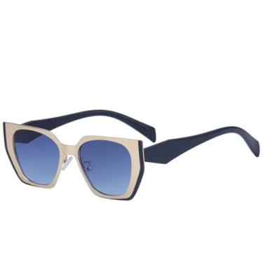 Imagem de Óculos de sol olho de gato femininos, populares, de luxo, retrô, armação grande, masculino, para atividades ao ar livre, viagem, proteção solar UV400 (dourado, azul, cinza)