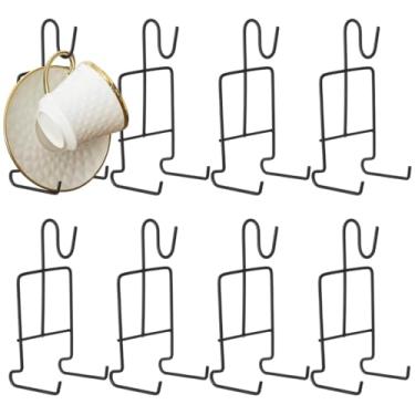 Imagem de Chewtoyo Suportes de caneca e pires de metal triangular para chávenas de café, 8 peças de suportes de xícara de chá e pires, suportes de exibição de xícaras e pires, suportes organizadores de caneca