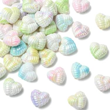 Imagem de UR URLIFEHALL 40 contas de coração trançadas de acrílico aleatórias, banhadas a UV, gradiente, coração, contas espaçadoras soltas para pulseira faça você mesmo, colar, chaveiro, fabricação de joias