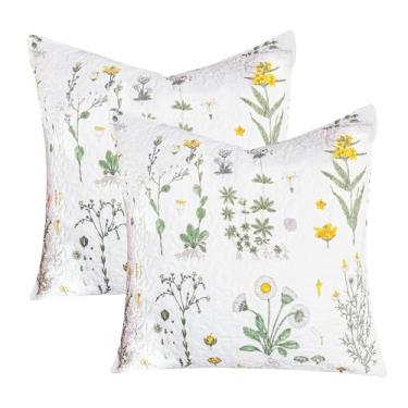 Imagem de Sanracie Capas de almofada de algodão Euro (66 cm x 66 cm), fronhas de almofada com estampa de bordado, extra macia, respirável, fecho de zíper, capas de almofada acolchoadas, flores amarelas, 2 peças