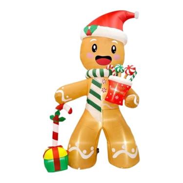 Imagem de MotiveTech Decoração inflável grande de biscoito de gengibre para festas, ideal para ambientes internos. Ilumine a cena com um boneco de gengibre e uma bengala