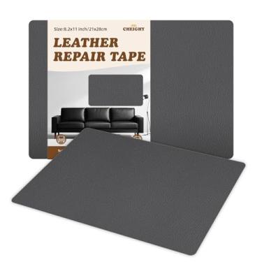 Imagem de CHEIGHY Kit de reparo de couro autoadesivo de 2 peças para móveis, sofás, assentos de carro 20 x 28 cm, fita adesiva de couro de vinil PU para sofá, cadeiras de escritório, jaquetas (cinza escuro)