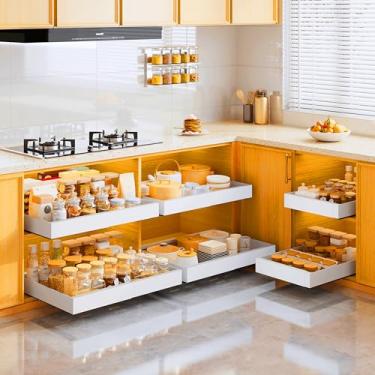 Imagem de Qayfatter Pacote com 2 organizadores de armário, expansível de 32 a 52 cm de largura, 42 cm Dx 7,4 cm A, gavetas deslizantes de aço carbono resistente com 3 trilhos silenciosos, sem instalação de