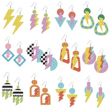 Imagem de beinkmake Conjunto de 12 pares de brincos pintados de diamante com padrão de relâmpago, conjunto de brincos de desenho de diamante, faça você mesmo, kits de arte de diamante, joias para mulheres