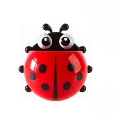 Imagem de Porta Escova de Dentes e Creme Dental Joaninha Vermelho – Suporte Infantil com Ventosas para Azulejo e Porcelanato(4 PEÇAS)