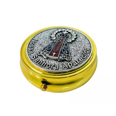 Imagem de Porta Terço Nossa Senhora Aparecida, Estojo para Terço Dourado, 6,3 cm, Metal