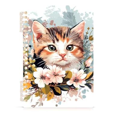 Imagem de Burbuja Caderno de flores de gato fofo, papel pautado universitário A5 com 60 folhas, caderno de anotações para diário, escritório, 1 pacote