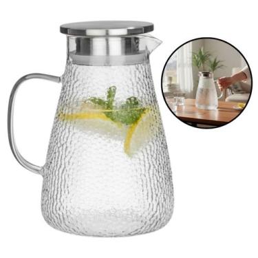 Imagem de Jarra Vidro Texturizado C/ Alça Tampa Inox 1800ml Suco Água Transparen