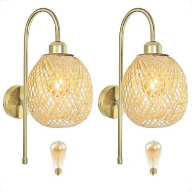 Imagem de Kit 2 Arandela Bambu Dourada Fibra Natural Cabeceira Nat92 +